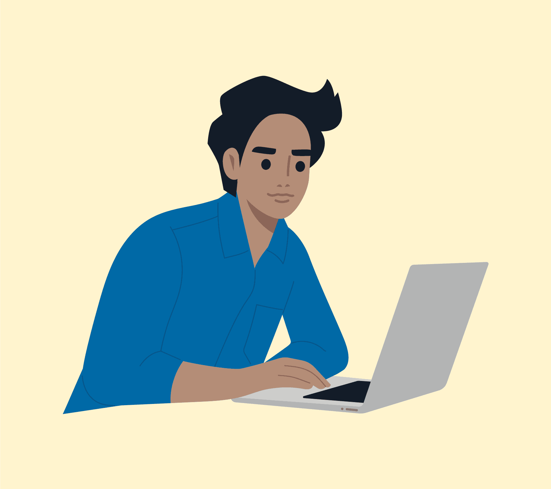 Illustration of a man on a laptop receiving a free, one-hour virtual solar panel installation design from Utilita Home.