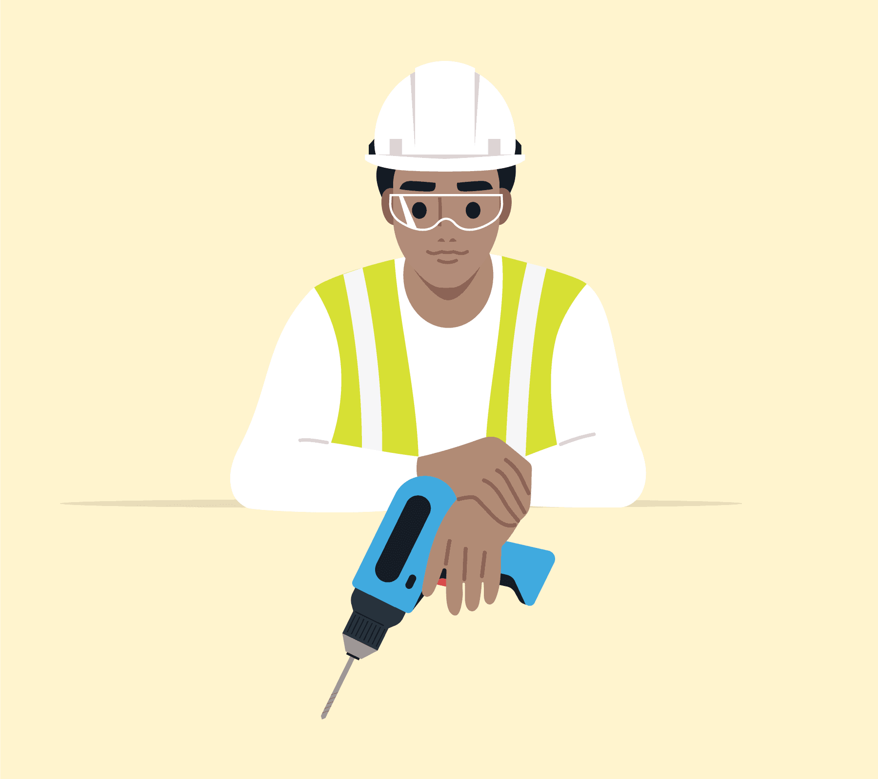 Illustration of an expert Utilita Home engineer holding a drill after completing a solar panel installation.