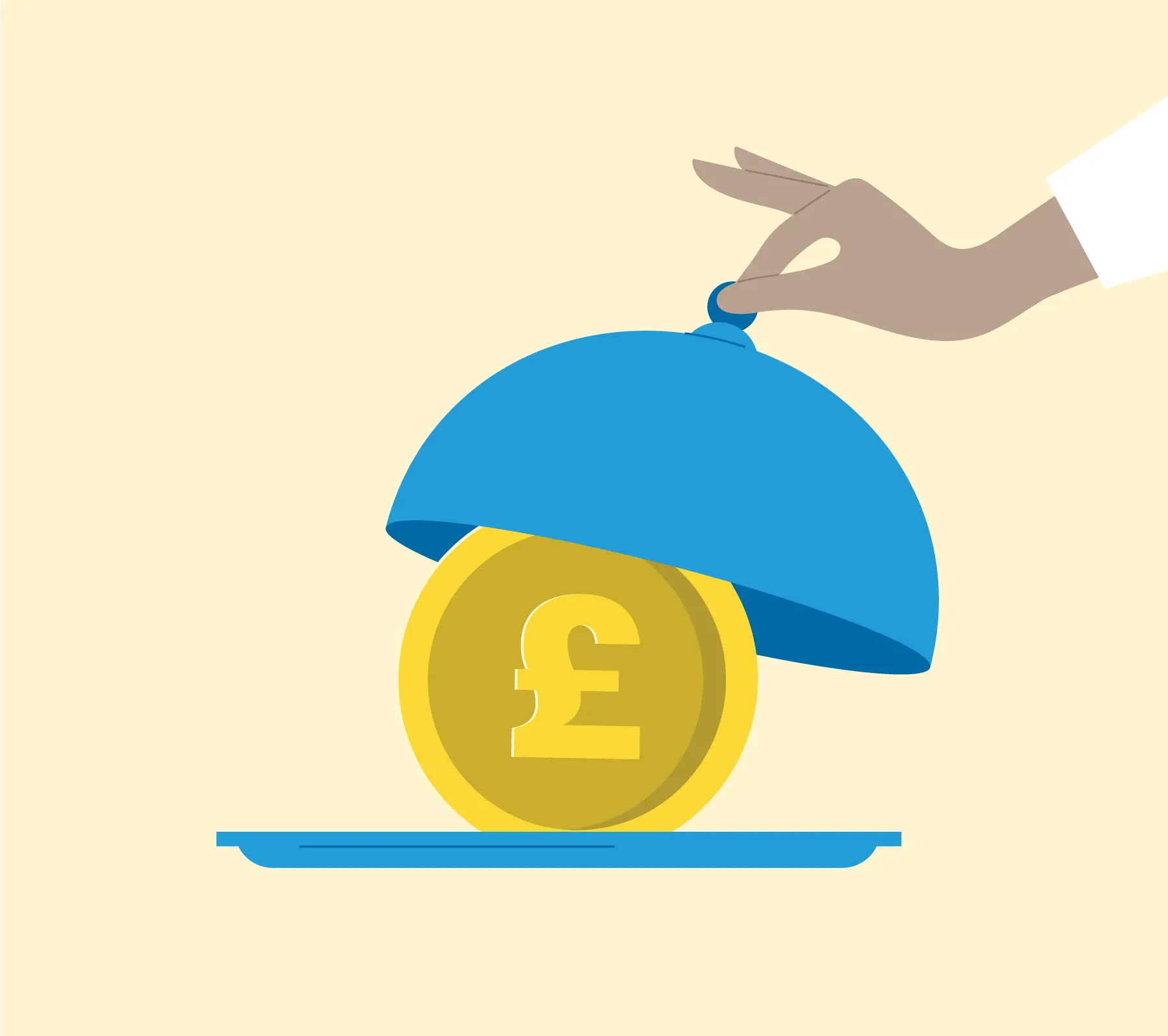 Illustration of a pound coin served on a tray, showing solar panel savings from Utilita Home.