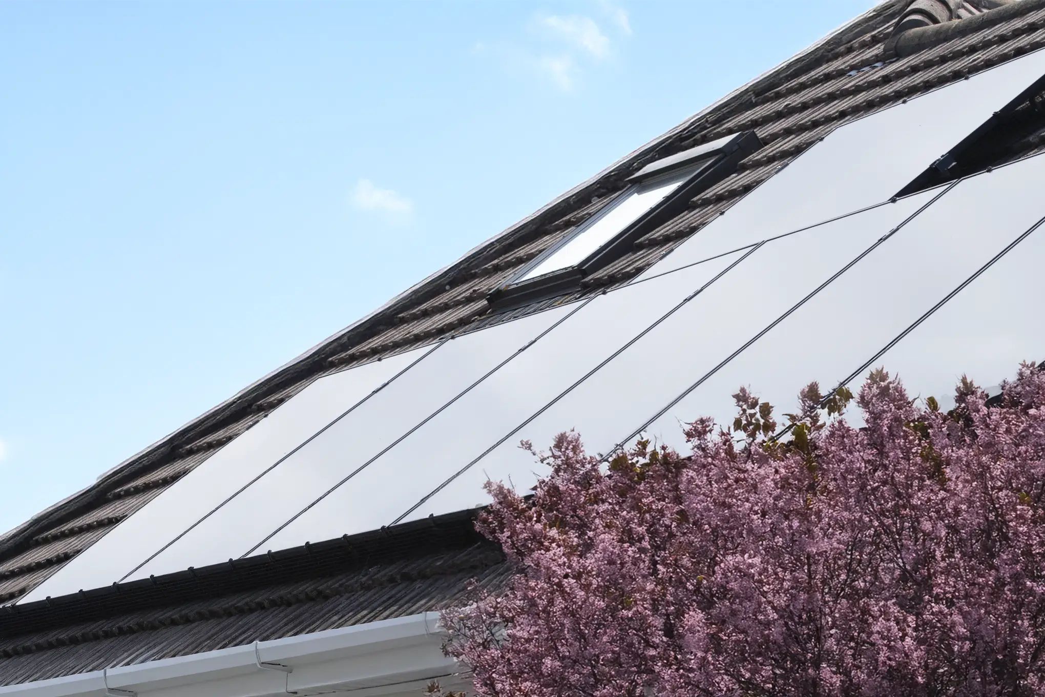 Solar panels installed on a roof under a clear sky, showing homeowners how solar can perform efficiently during the Spring.